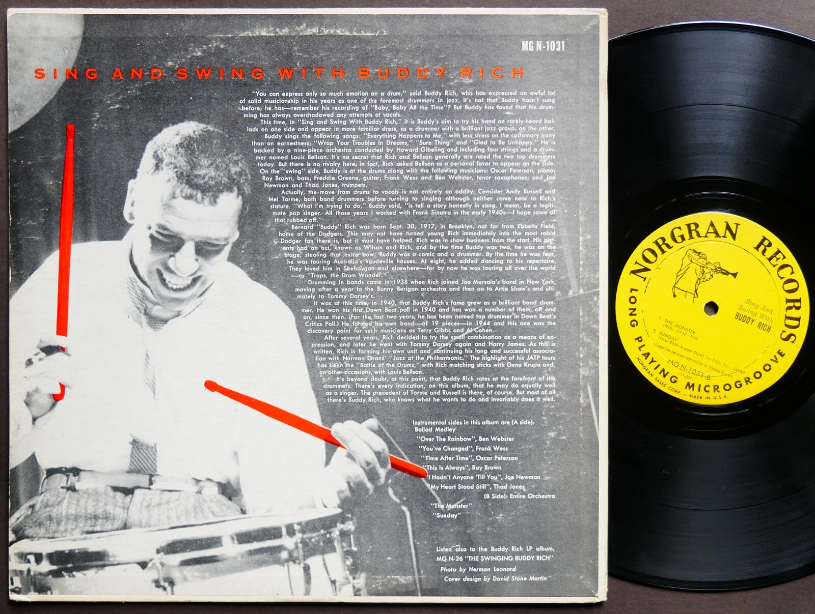 BUDDY RICH Sing And Swing With LP NORGRAN RECORDS MG N-1031 US 1955 DG MONO VG+