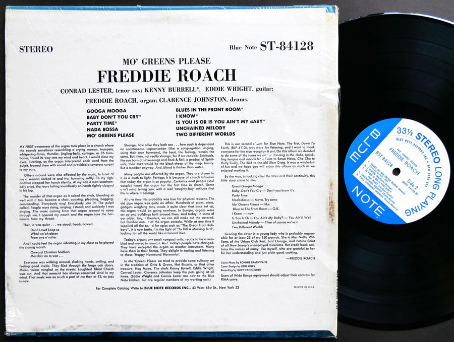 FREDDIE ROACH Mo' Greens Please LP BLUE NOTE BST 84128 NY RVG Kenny Burrell