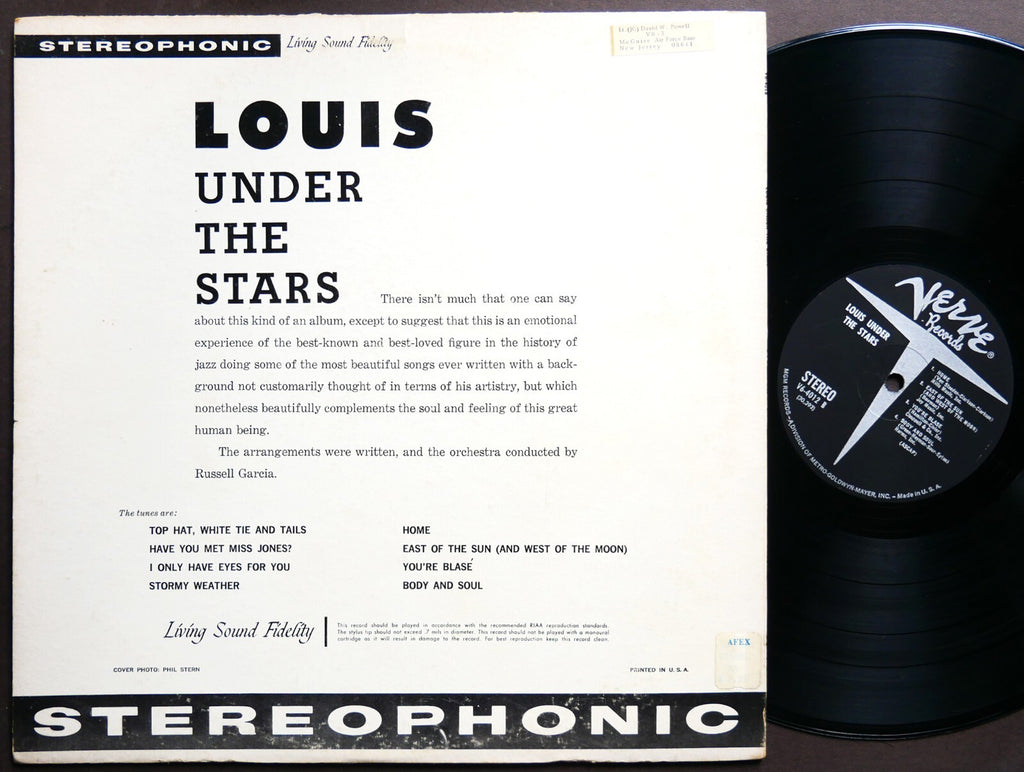 LOUIS ARMSTRONG Under The Stars LP VERVE RECORDS V6-4012 JAZZ Russell Garcia