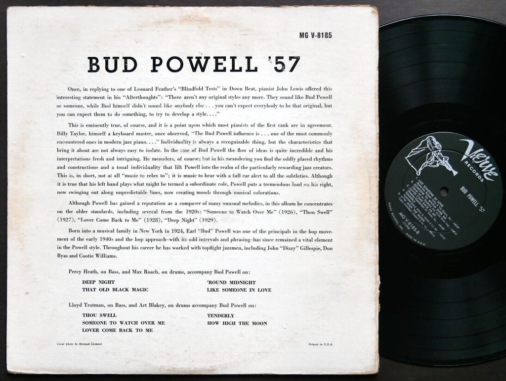 BUD POWELL '57 LP VERVE RECORDS MG V-8185 US 1957 DG MONO Art Blakey Max Roach