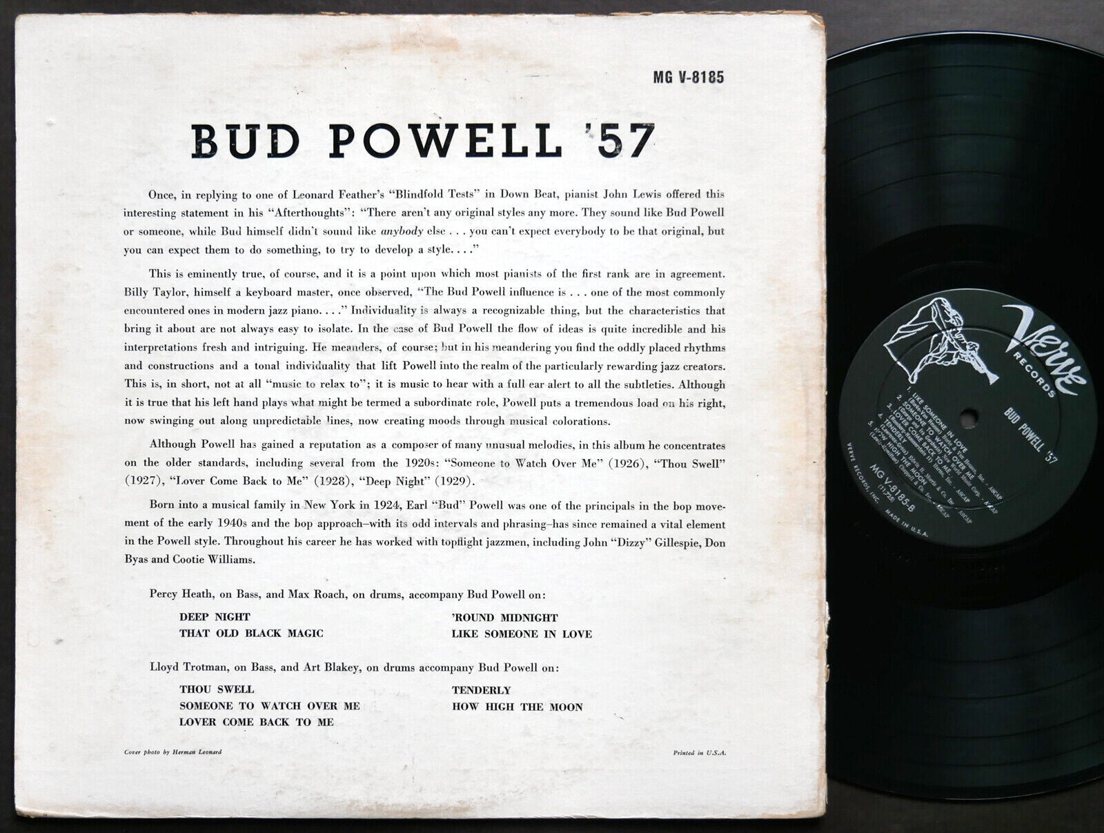 BUD POWELL '57 LP VERVE RECORDS MG V-8185 US 1957 DG MONO Art Blakey Max Roach