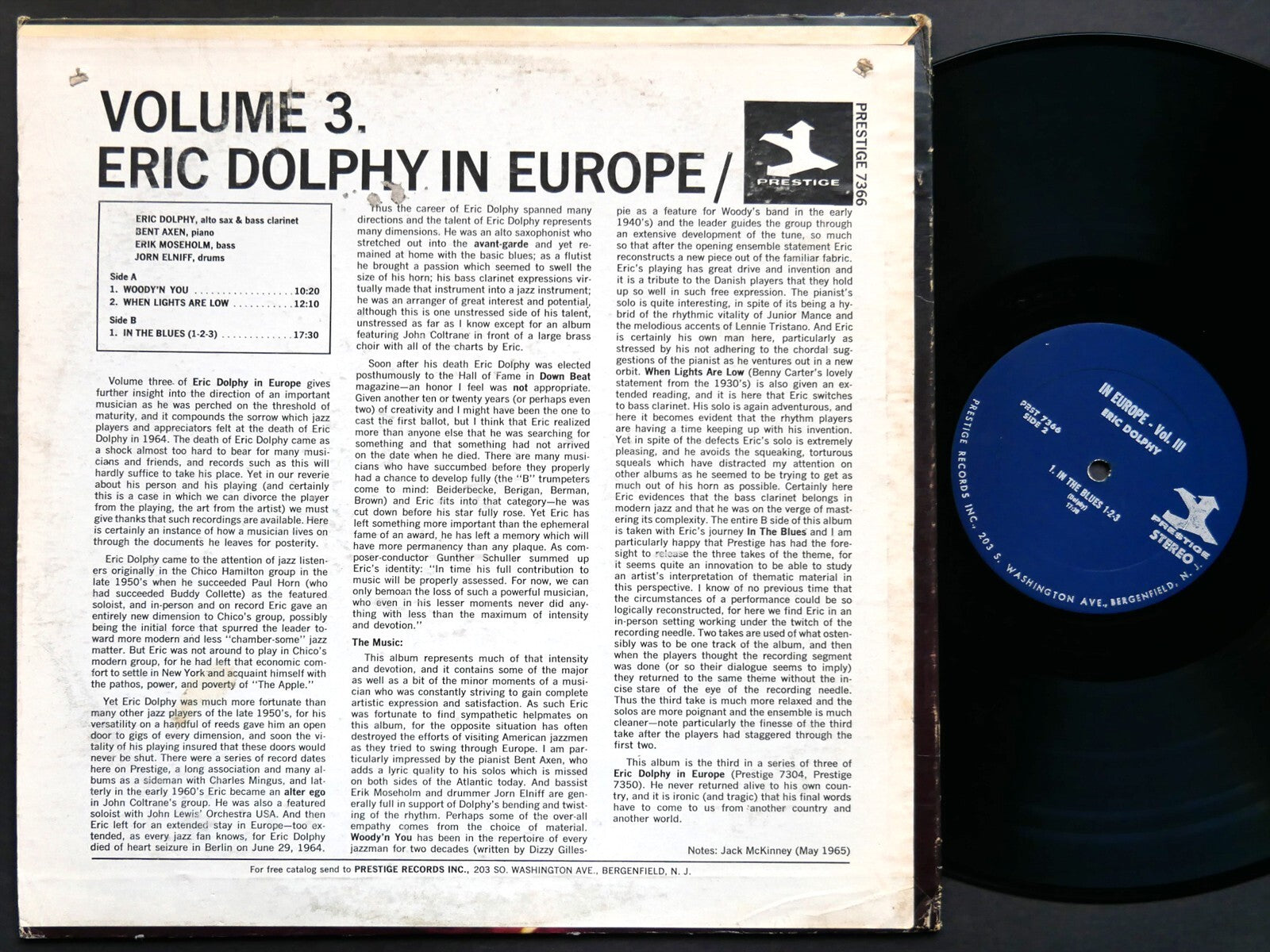 ERIC DOLPHY In Europe / Volume 3. LP PRESTIGE PRST 7366 US 1965 JAZZ RVG ST