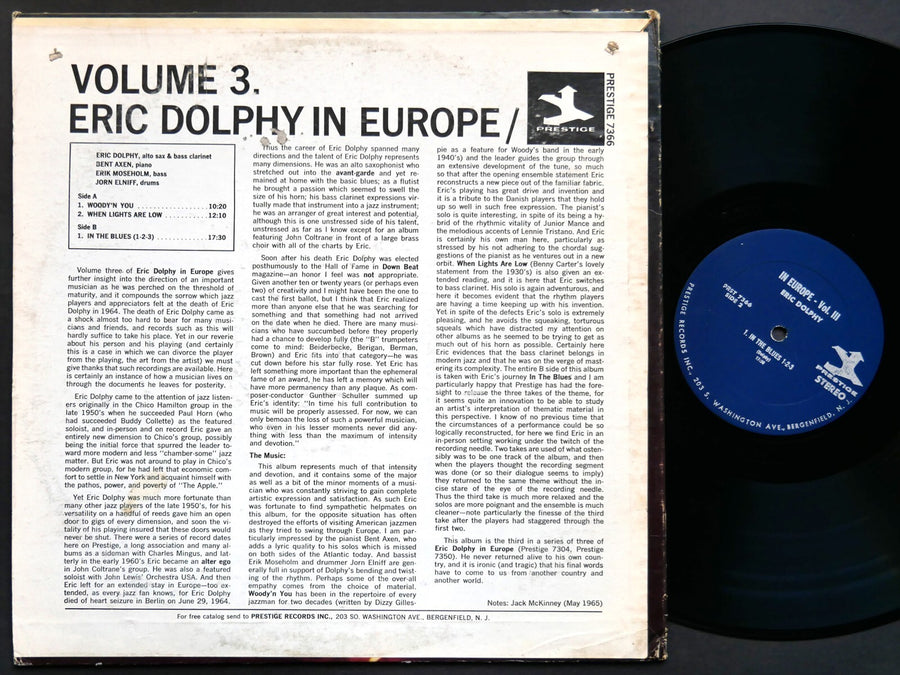 ERIC DOLPHY In Europe / Volume 3. LP PRESTIGE PRST 7366 US 1965 JAZZ RVG ST