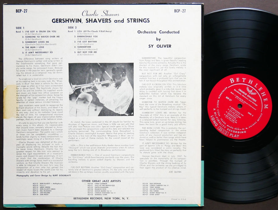 CHARLIE SHAVERS Gershwin, Shavers And Strings LP BETHLEHEM BCP 27 JAZZ DG MONO