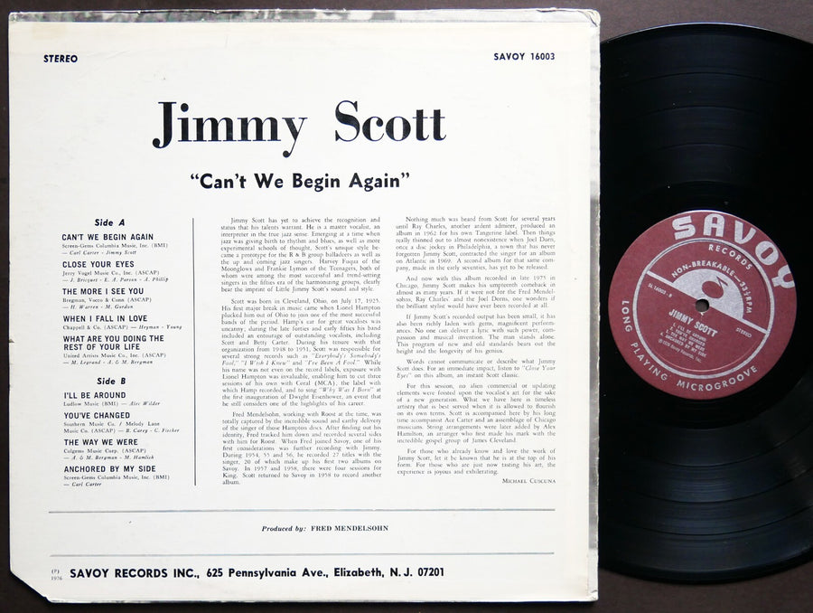 JIMMY SCOTT Can't We Begin Again LP SAVOY RECORDS SL 16003 US 1976 Jazz Blues