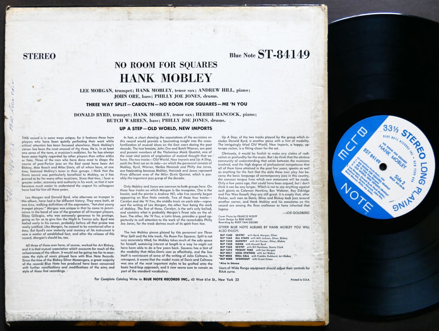 HANK MOBLEY No Room For Squares LP BLUE NOTE 84149 US 1964 NY DG EAR Lee Morgan