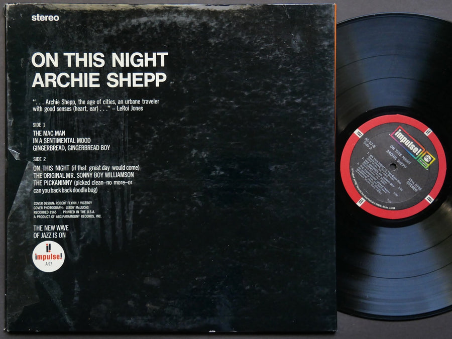 ARCHIE SHEPP On This Night LP IMPULSE! AS-97 RVG Bobby Hutcherson Henry Grimes