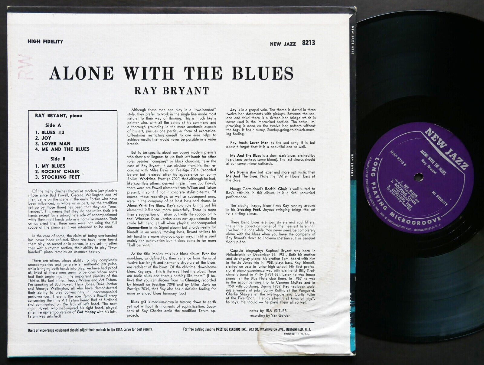 RAY BRYANT Alone With The Blues LP NEW JAZZ NJLP 8213 US 1959 RVG MONO