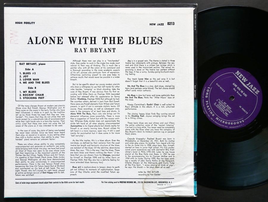 RAY BRYANT Alone With The Blues LP NEW JAZZ NJLP 8213 US 1959 RVG MONO