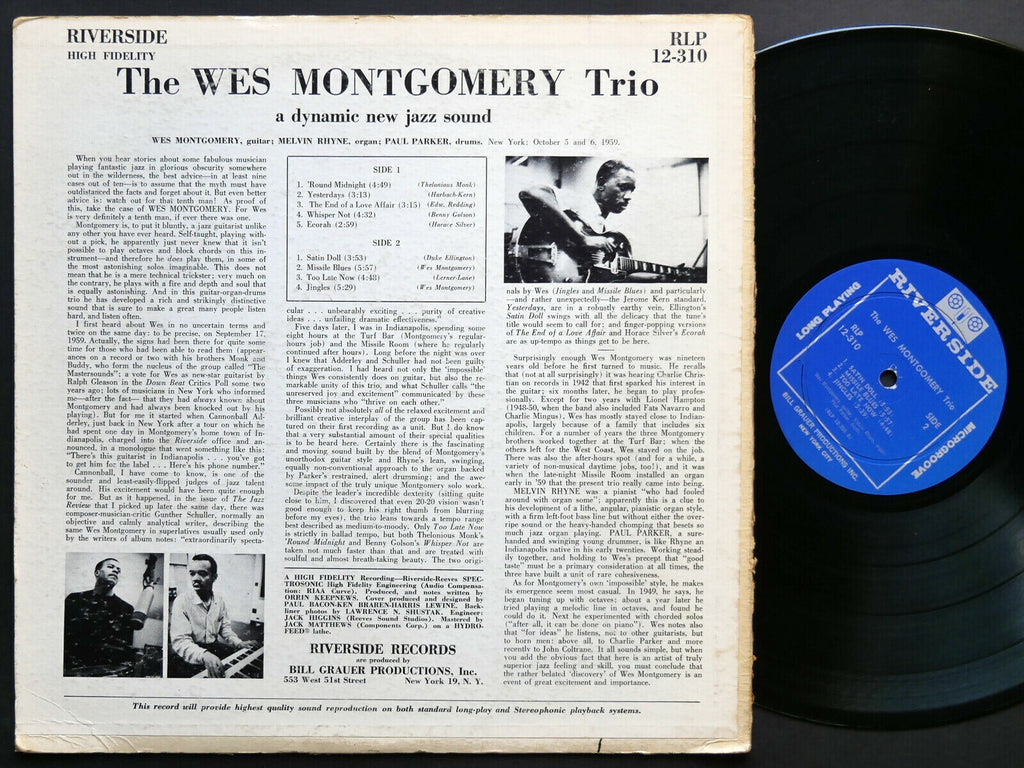 WES MONTGOMERY Trio LP RIVERSIDE RLP 12-310 US 1959 DG MONO JAZZ Melvin Rhyne
