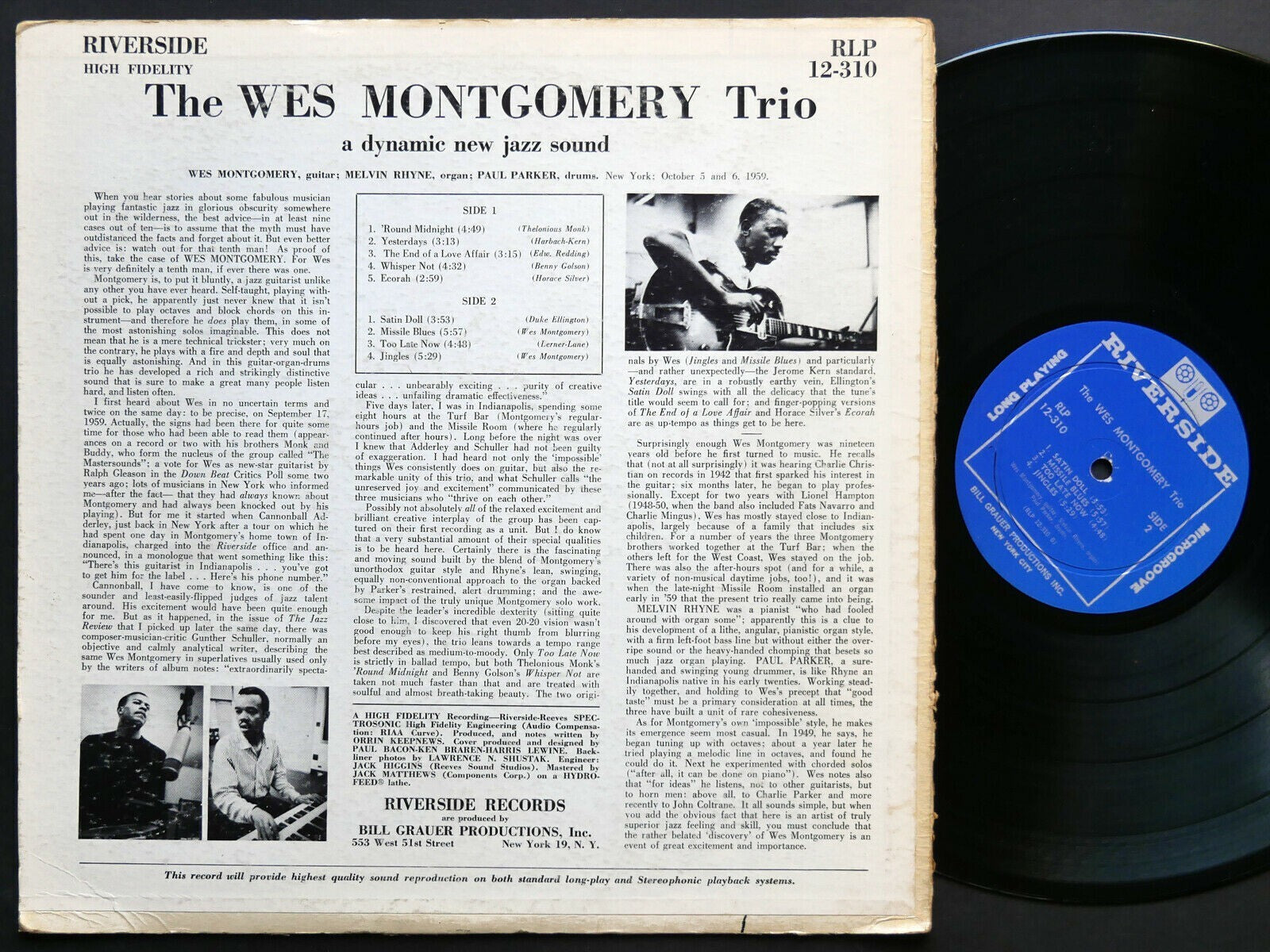 WES MONTGOMERY Trio LP RIVERSIDE RLP 12-310 US 1959 DG MONO JAZZ Melvin Rhyne