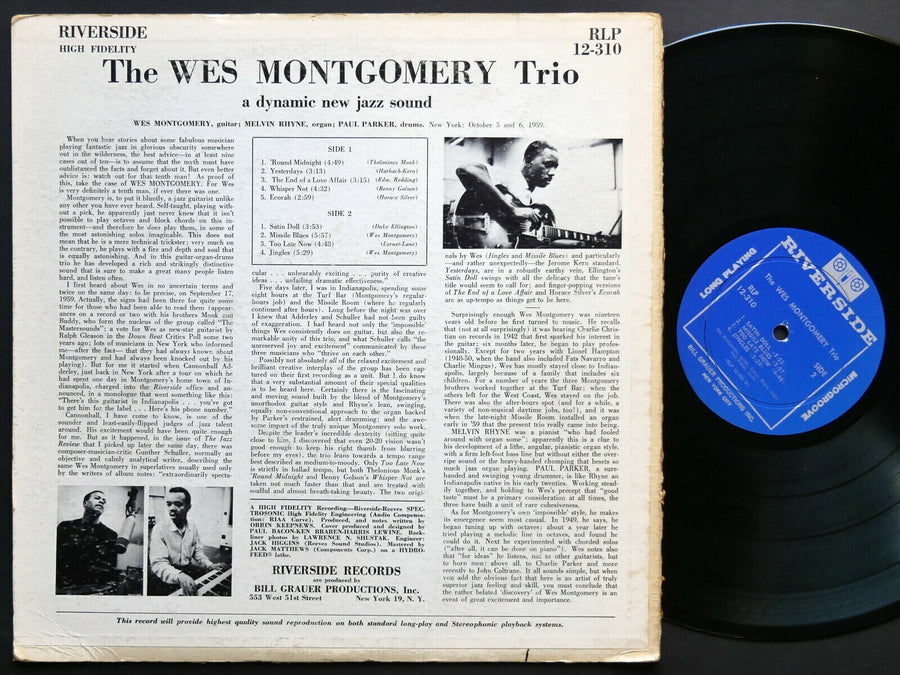 WES MONTGOMERY Trio LP RIVERSIDE RLP 12-310 US 1959 DG MONO JAZZ Melvin Rhyne