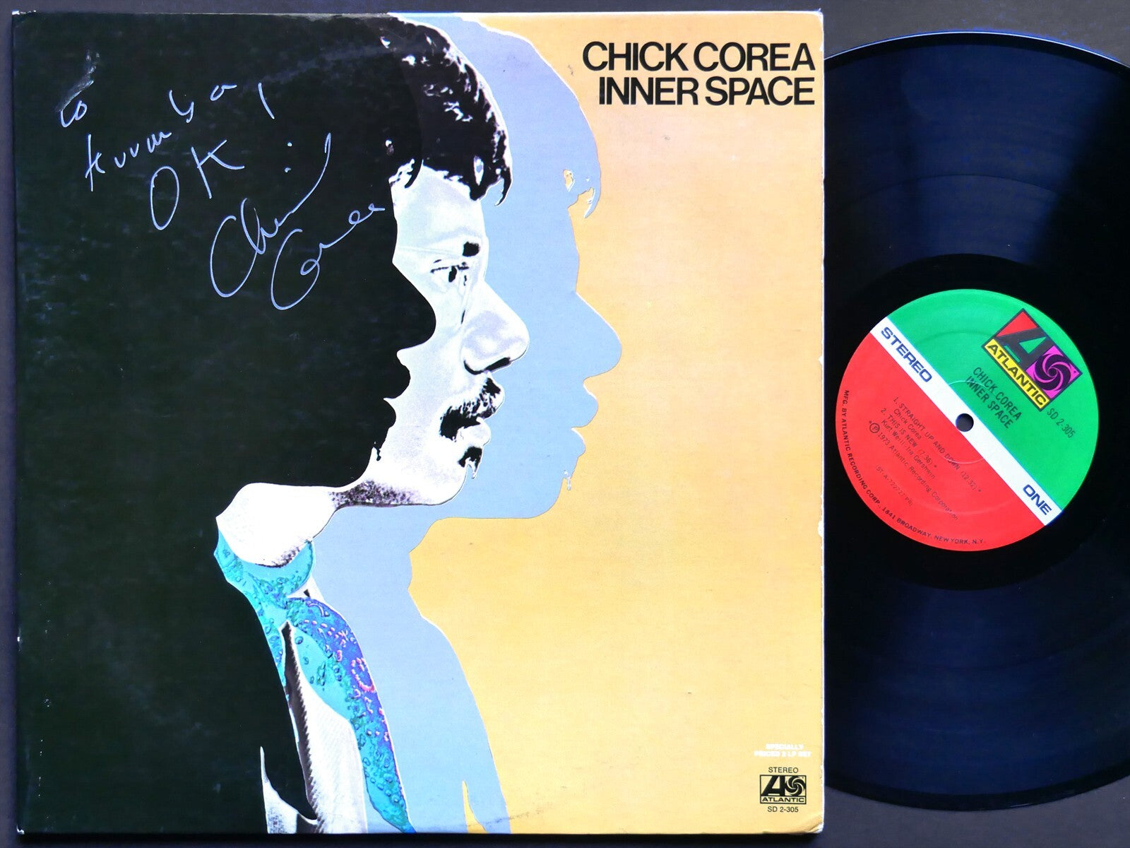 Signed by CHICK COREA Inner Space 2 x LP ATLANTIC SD 2-305 US 1973 JAZZ