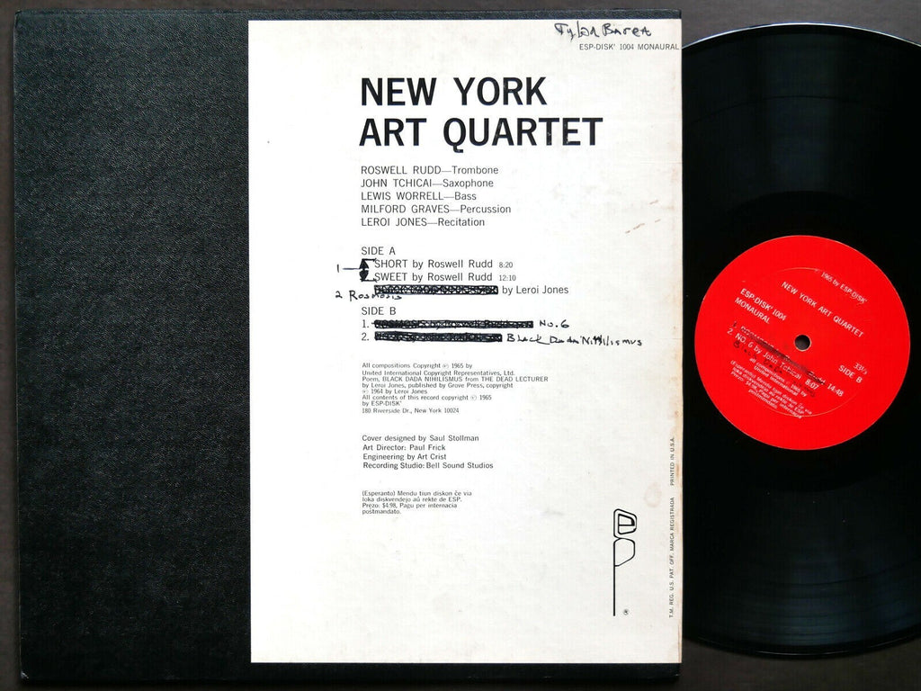 NEW YORK ART QUARTET LP ESP DISK ESP 1004 US 1965 EAR MONO Milford Graves VG+