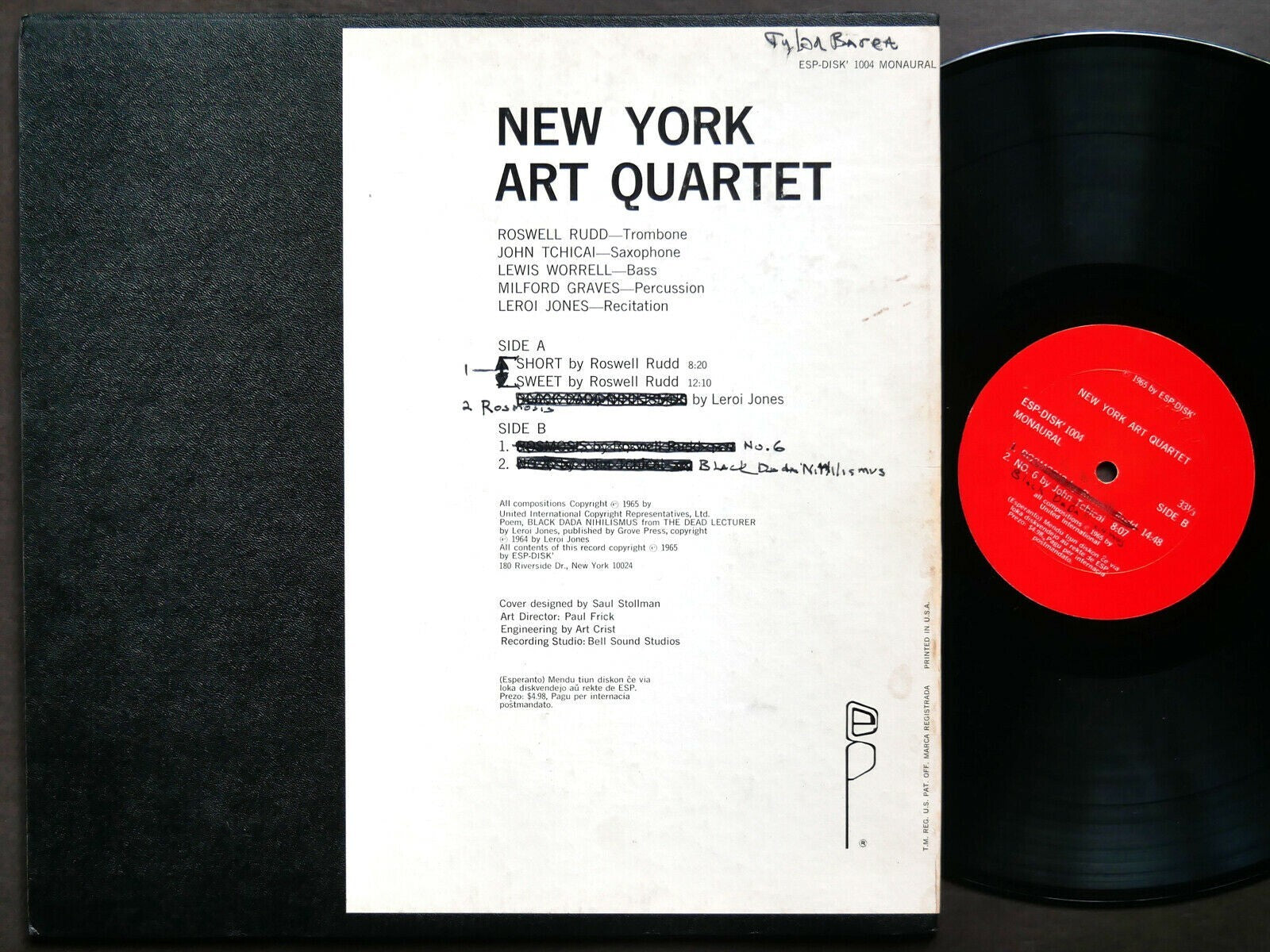 NEW YORK ART QUARTET LP ESP DISK ESP 1004 US 1965 EAR MONO Milford Graves VG+