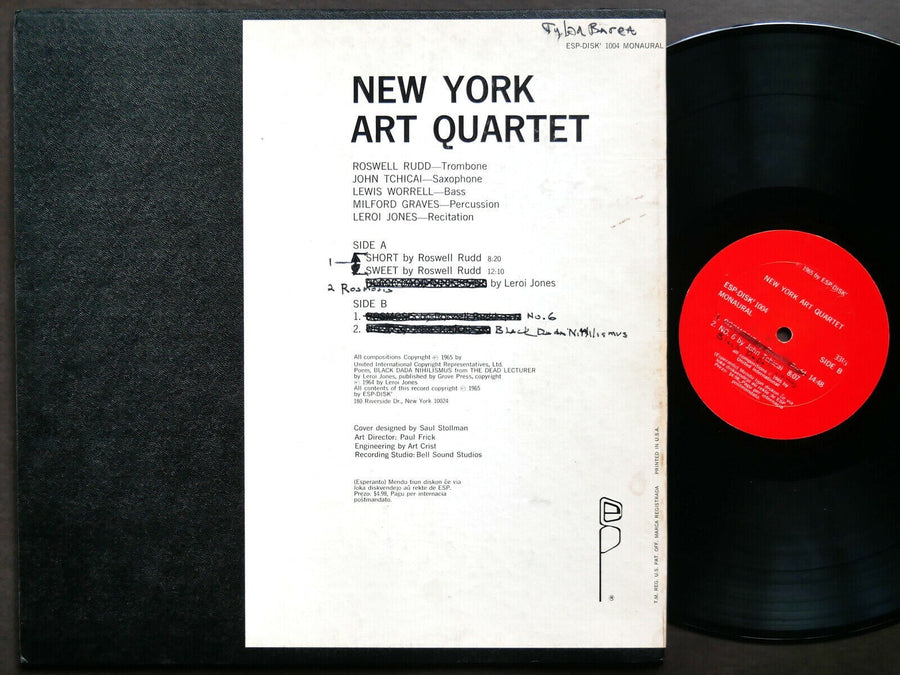 NEW YORK ART QUARTET LP ESP DISK ESP 1004 US 1965 EAR MONO Milford Graves VG+