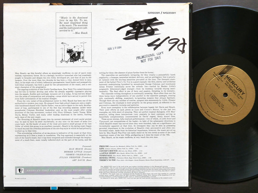 MAX ROACH Quintet The Many Sides Of Max LP MERCURY MG 20911 MONO Booker Little