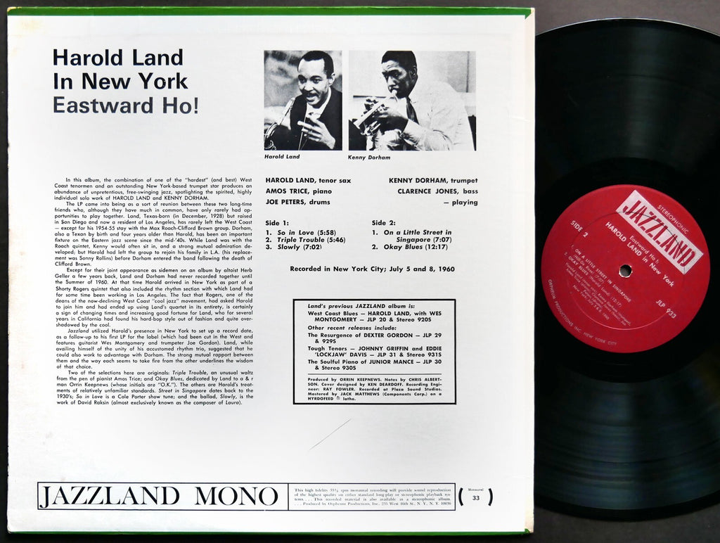 HAROLD LAND KENNY DORHAM Eastward Ho! In New York LP JAZZLAND JLP 933 US 1966