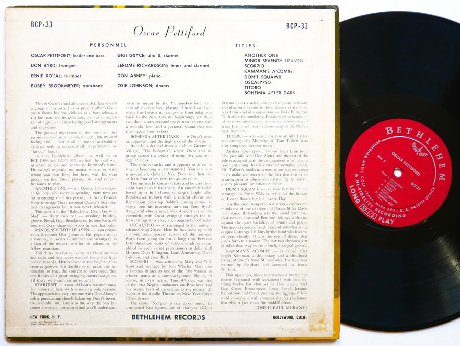 OSCAR PETTIFORD Volume 2 LP BETHLEHEM BCP 33 US 1955 MONO Donald Byrd Gigi Gryce