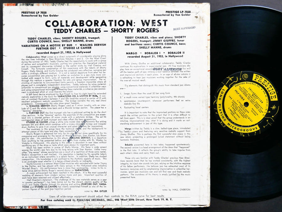 TEDDY CHARLES SHELLEY MANNE Collaboration West LP PRESTIGE PRLP 7028 US '56 MONO