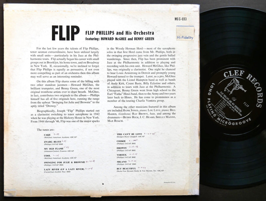 FLIP PHILLIPS HOWARD MCGHEE BENNY GREEN Flip LP CLEF MGC-693 US 1956 DG MONO
