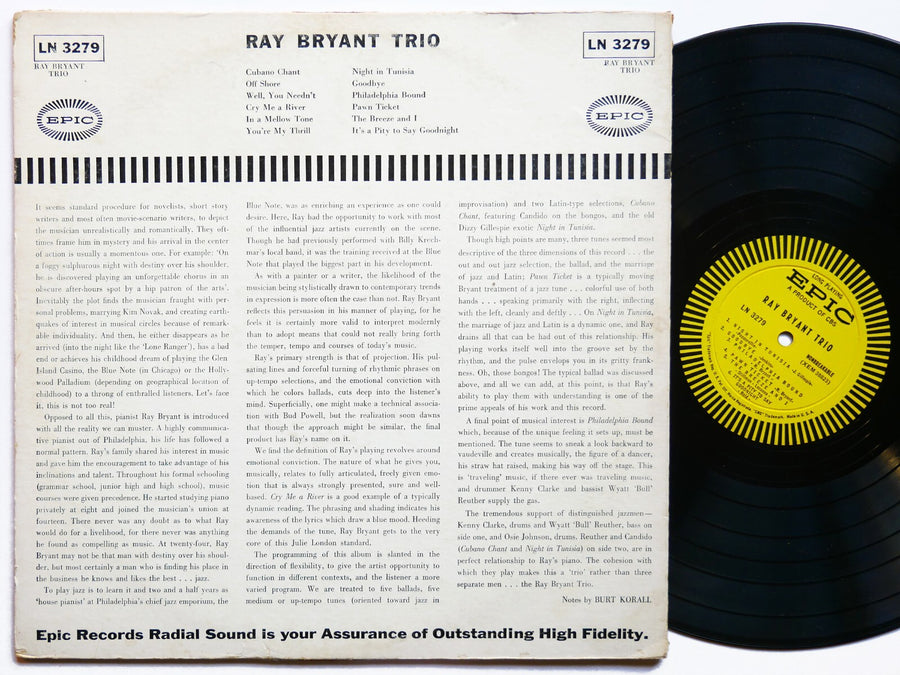 RAY BRYANT Trio LP EPIC LN 3279 US 1956 DG MONO JAZZ Kenny Clarke Candido