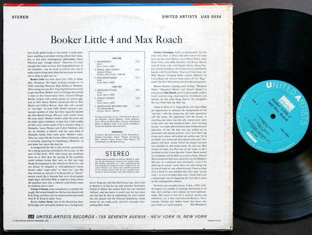 BOOKER LITTLE 4 & MAX ROACH LP UNITED ARTISTS UAS 5034 US 1959 DG Tommy Flanagan