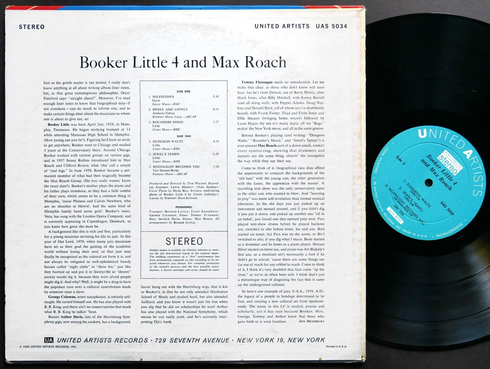 BOOKER LITTLE 4 & MAX ROACH LP UNITED ARTISTS UAS 5034 US 1959 DG Tommy Flanagan