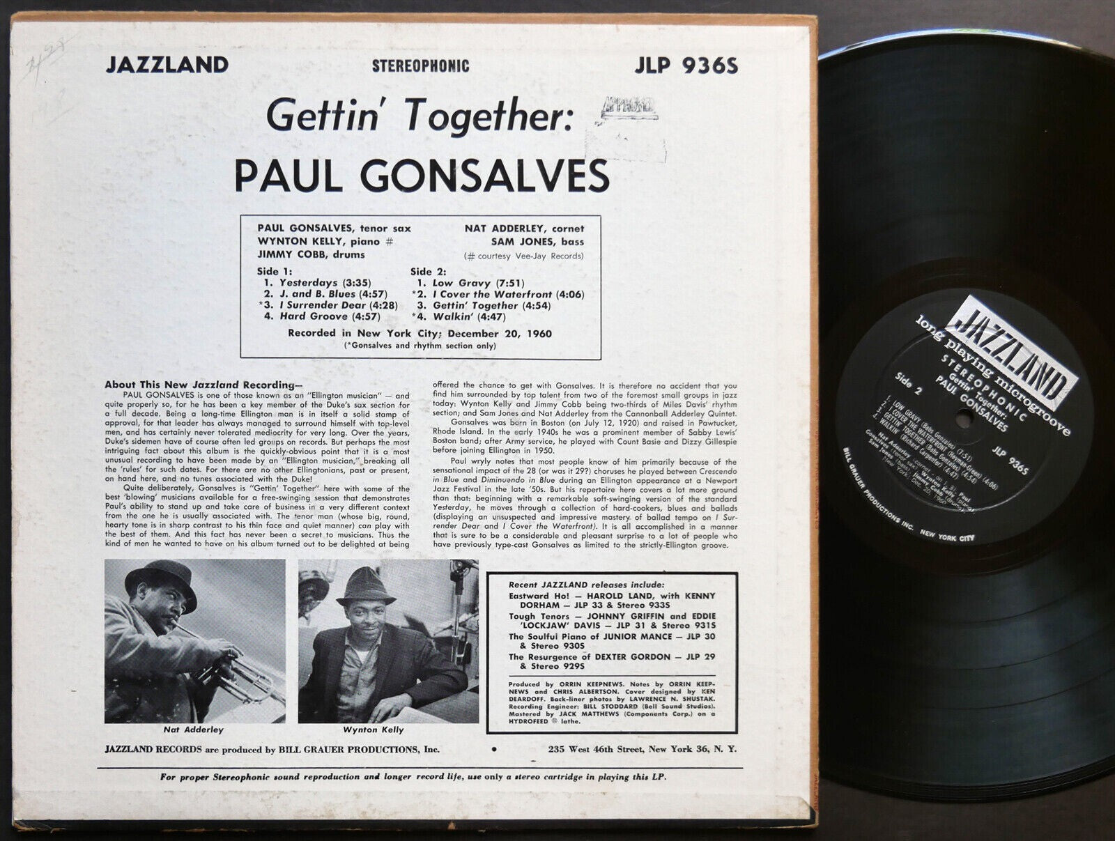 PAUL GONSALVES Gettin' Together LP JAZZLAND JLP 936S US 1961 DG ST Wynton Kelly