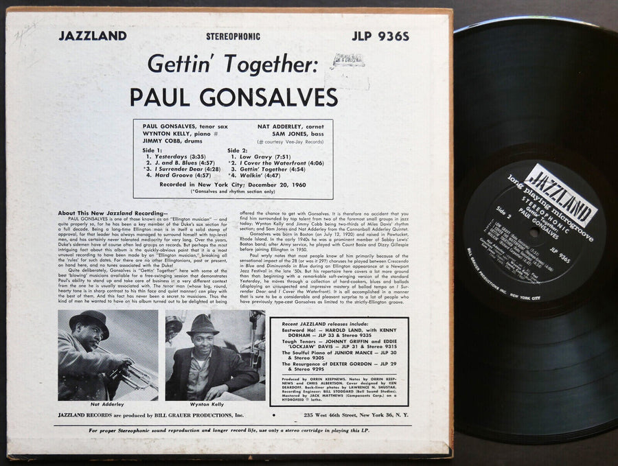 PAUL GONSALVES Gettin' Together LP JAZZLAND JLP 936S US 1961 DG ST Wynton Kelly