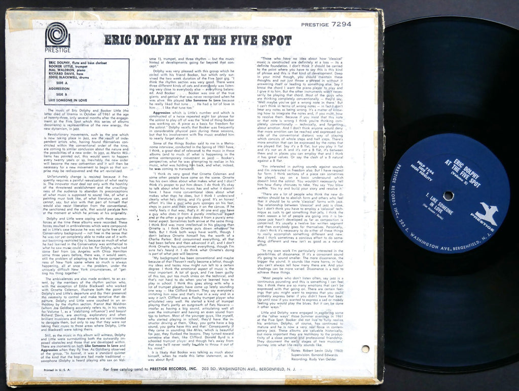 ERIC DOLPHY At The Five Spot Volume 2 LP PRESTIGE PRLP 7294 RVG MONO Mal Waldron