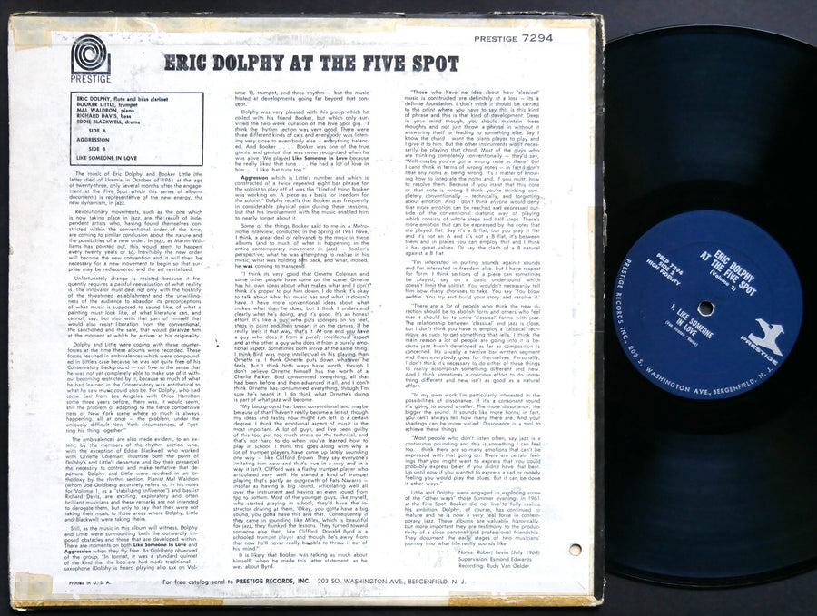 ERIC DOLPHY At The Five Spot Volume 2 LP PRESTIGE PRLP 7294 RVG MONO Mal Waldron