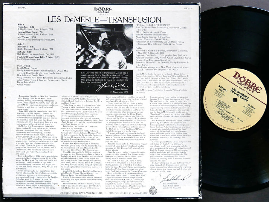 LES DEMERLE Transfusion LP DOBRE RECORDS DR 1020 US 1978 Jazz Funk