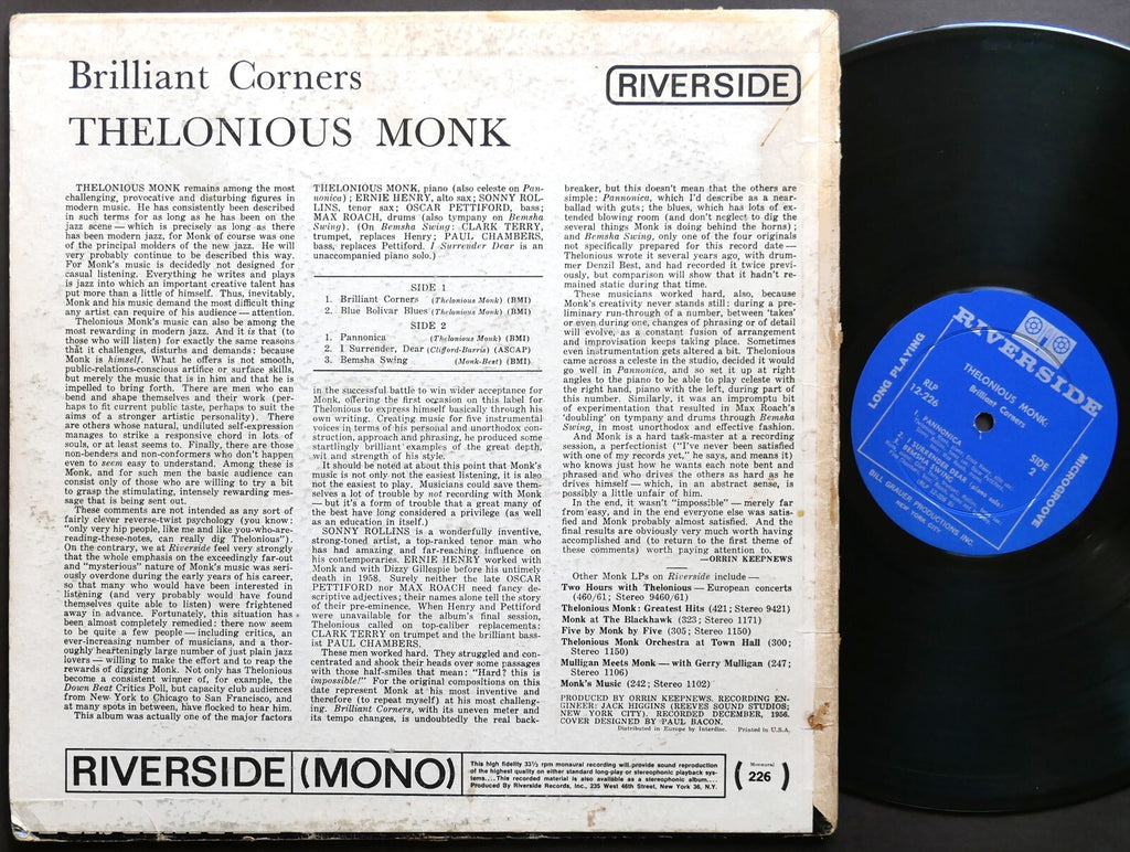 THELONIOUS MONK SONNY ROLLINS Brilliant Corners LP RIVERSIDE RLP 12-226 DG MONO