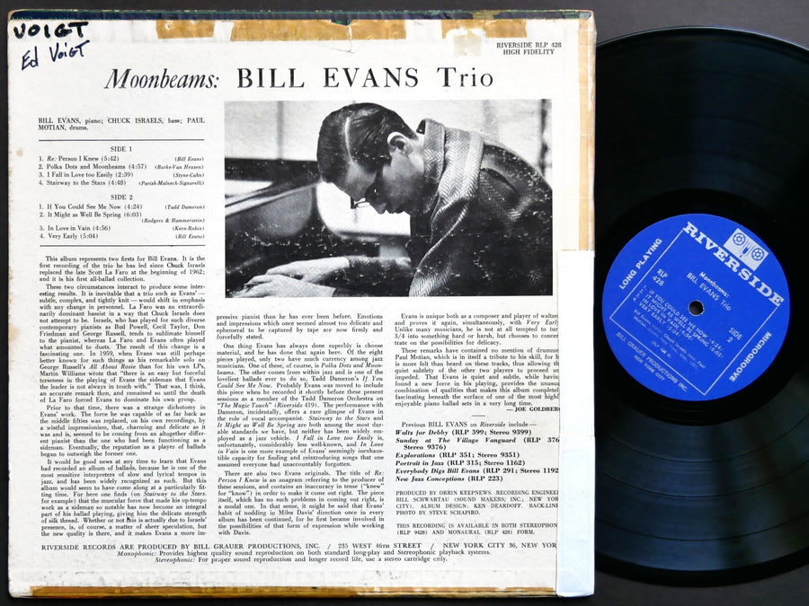 BILL EVANS TRIO Moon Beams LP RIVERSIDE RECORDS RLP 428 US 1962 MONO Paul Motian