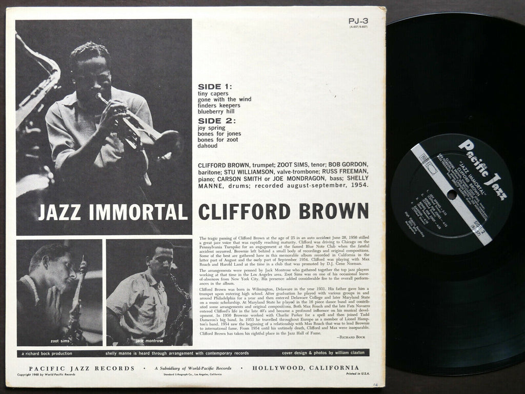 CLIFFORD BROWN ZOOT SIMS Jazz Immortal LP PACIFIC JAZZ PJ-3 US 1960 DG MONO VG+