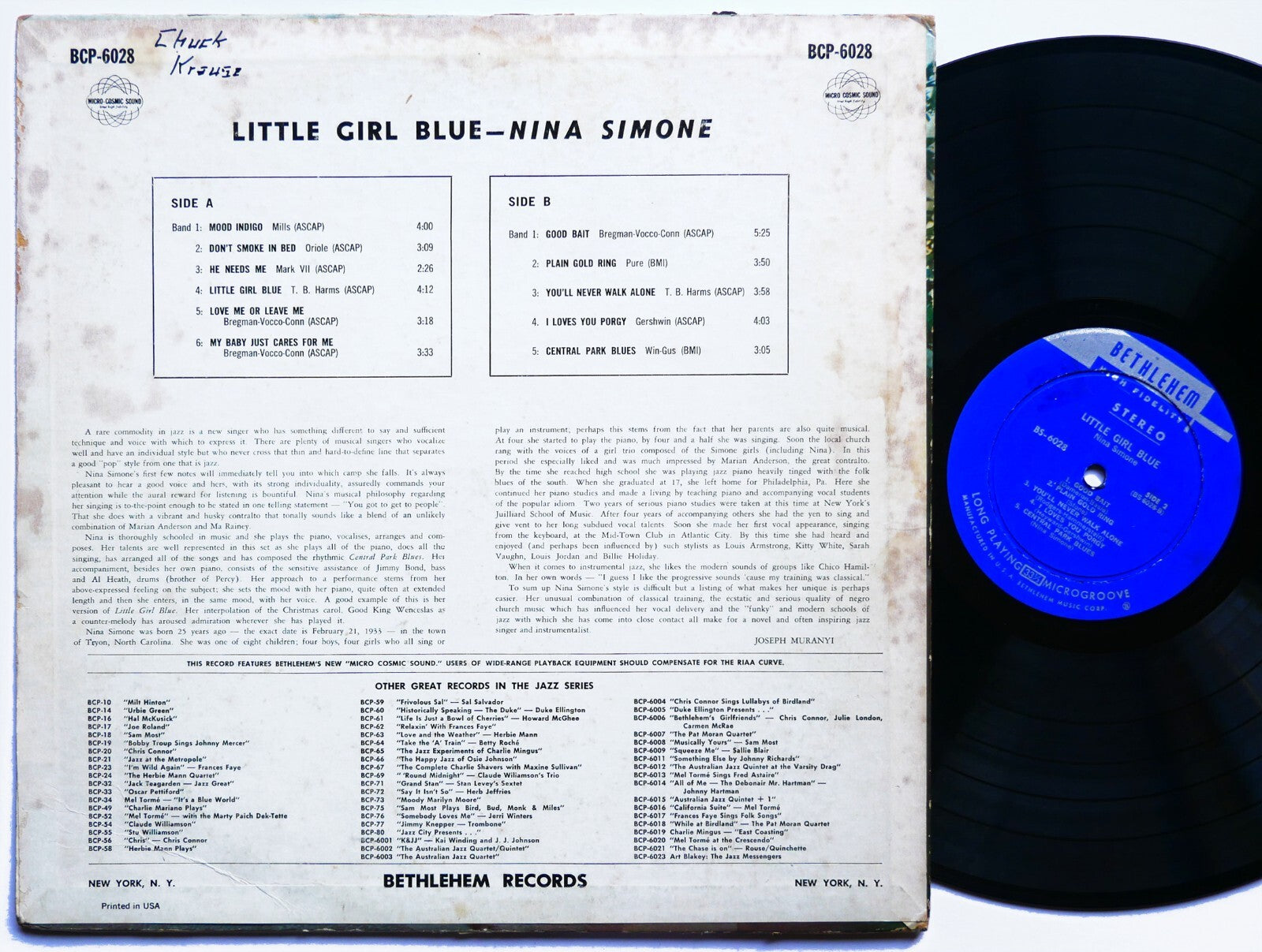 NINA SIMONE Little Girl Blue LP BETHLEHEM RECORDS BS-6028 US 1959 DG ST JAZZ