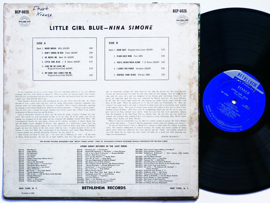 NINA SIMONE Little Girl Blue LP BETHLEHEM RECORDS BS-6028 US 1959 DG ST JAZZ