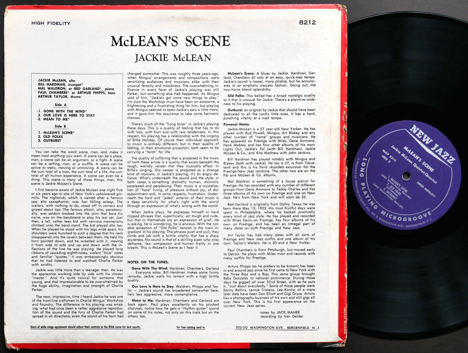 JACKIE MCLEAN McLean's Scene LP NEW JAZZ NJLP 8212 US 1962 RVG MONO Mal Waldron
