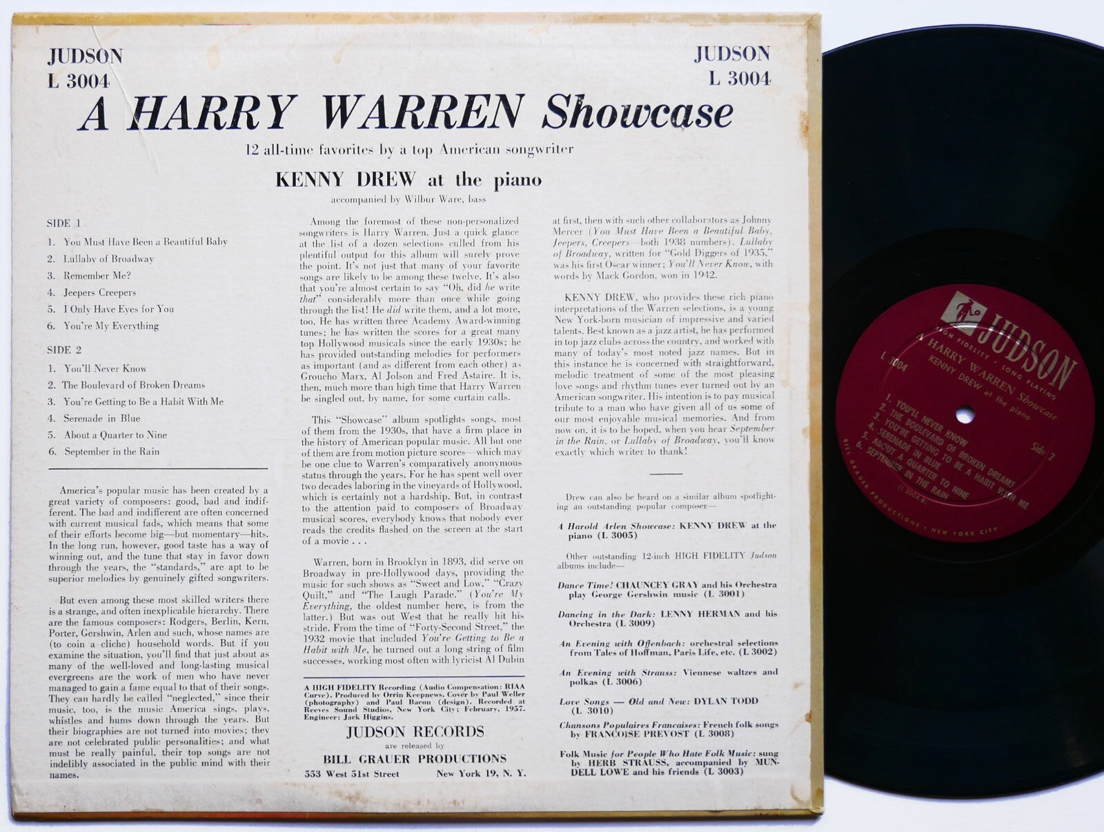 KENNY DREW A Harry Warren Showcase LP JUDSON L3004 US 1957 DG MONO Wilbur Ware