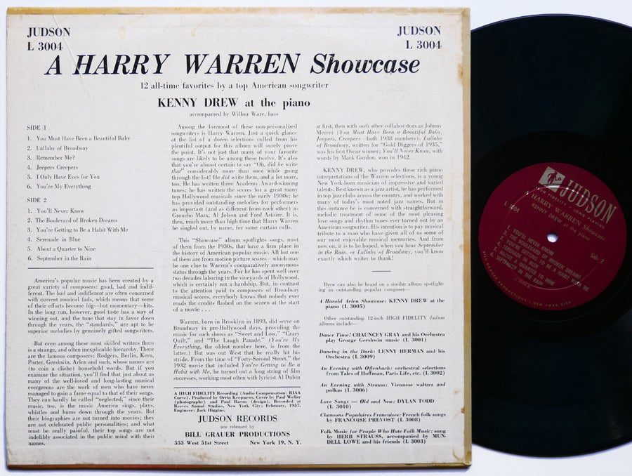 KENNY DREW A Harry Warren Showcase LP JUDSON L3004 US 1957 DG MONO Wilbur Ware