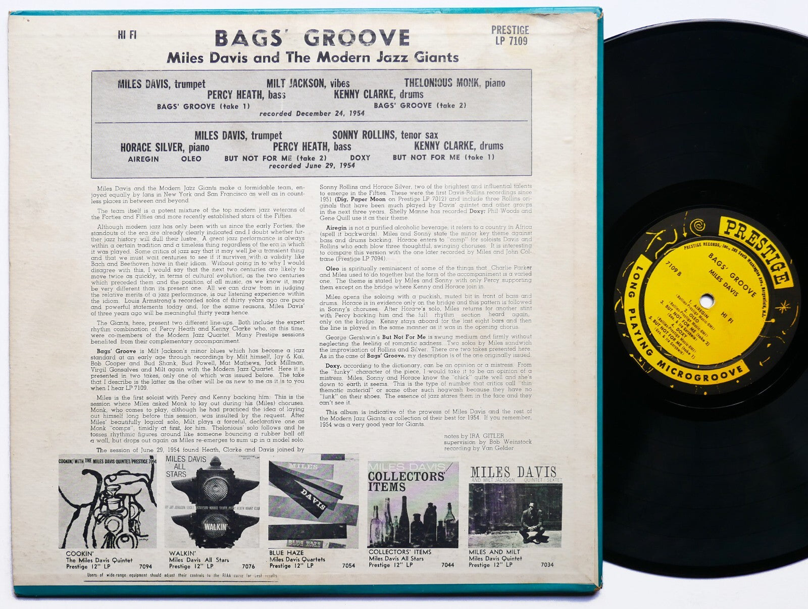 MILES DAVIS Bags Groove LP PRESTIGE 7109 NJ MONO Sonny Rollins Thelonious Monk