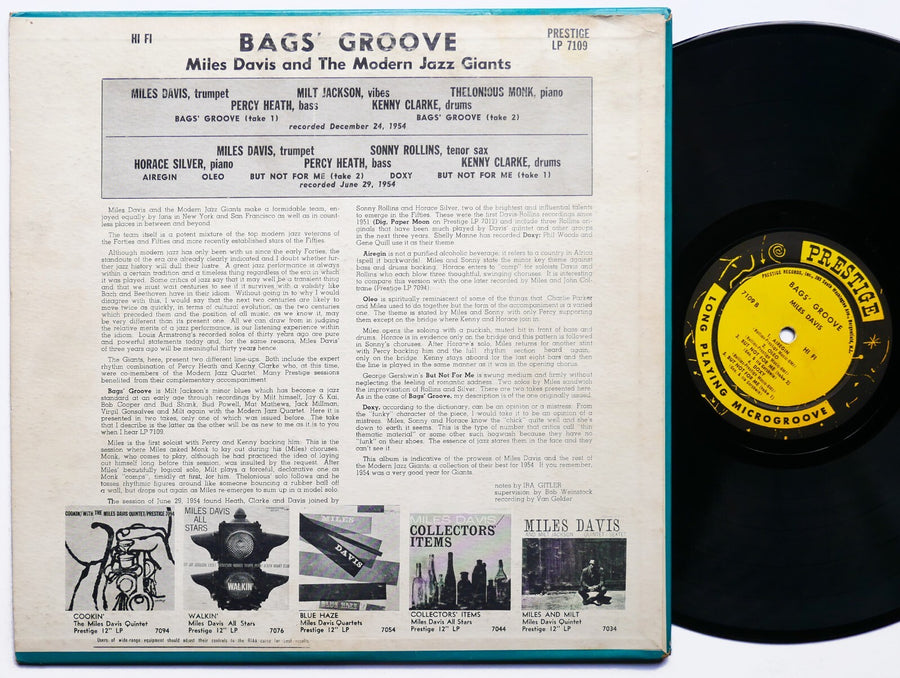 MILES DAVIS Bags Groove LP PRESTIGE 7109 NJ MONO Sonny Rollins Thelonious Monk