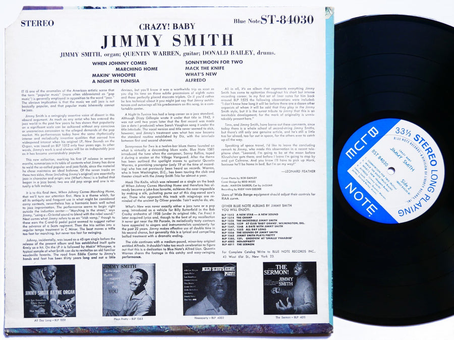 JIMMY SMITH Crazy! Baby LP BLUE NOTE BST 84030 US 1966 LIBERTY Quentin Warren