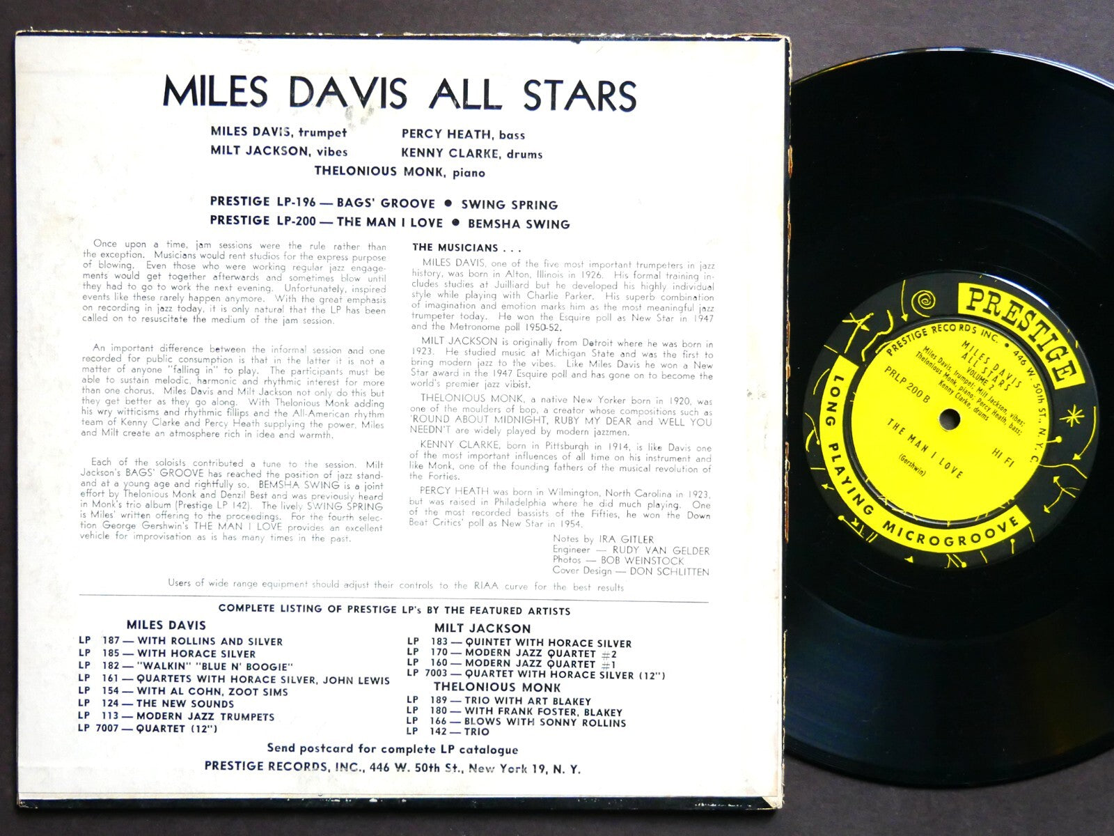 MILES DAVIS All Stars Vol.2 PRESTIGE LP 200 US 1955 RVG EAR MONO Thelonious Monk