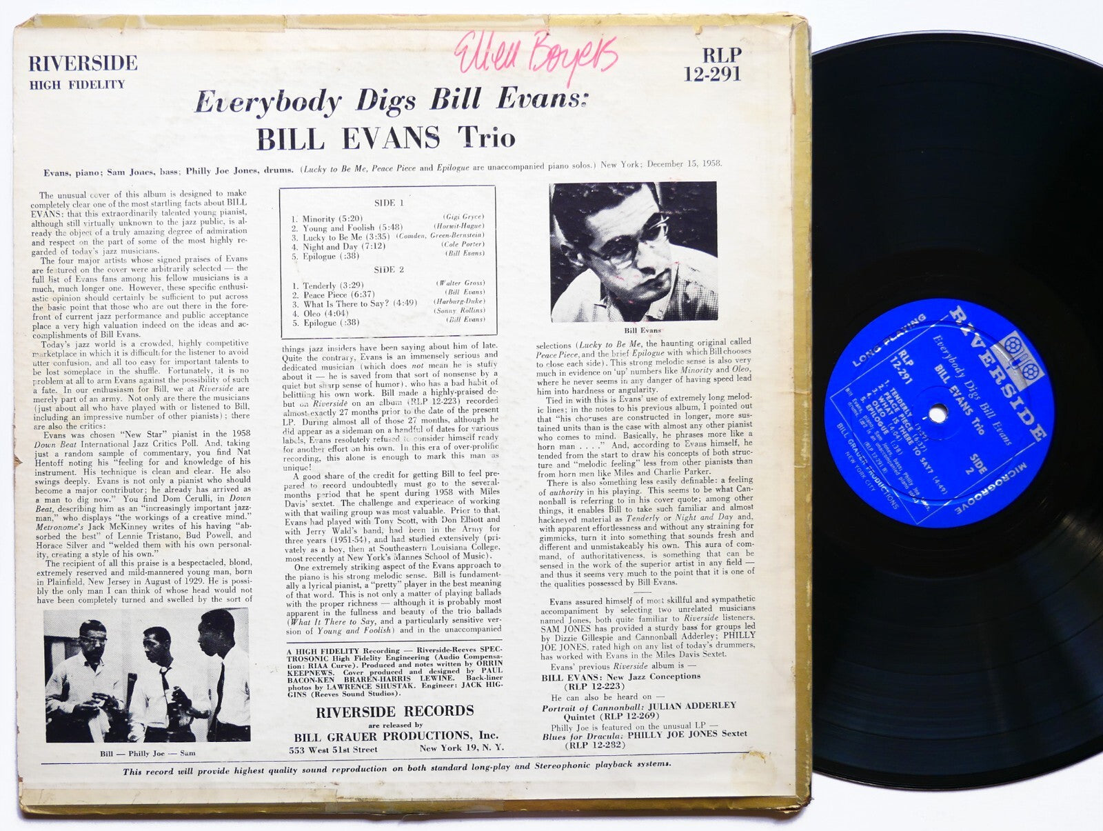 BILL EVANS TRIO Everybody Digs LP RIVERSIDE RLP 12-291 US 1959 DG MONO Sam Jones