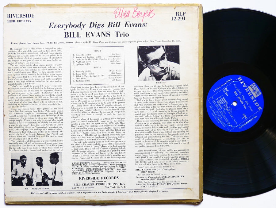 BILL EVANS TRIO Everybody Digs LP RIVERSIDE RLP 12-291 US 1959 DG MONO Sam Jones