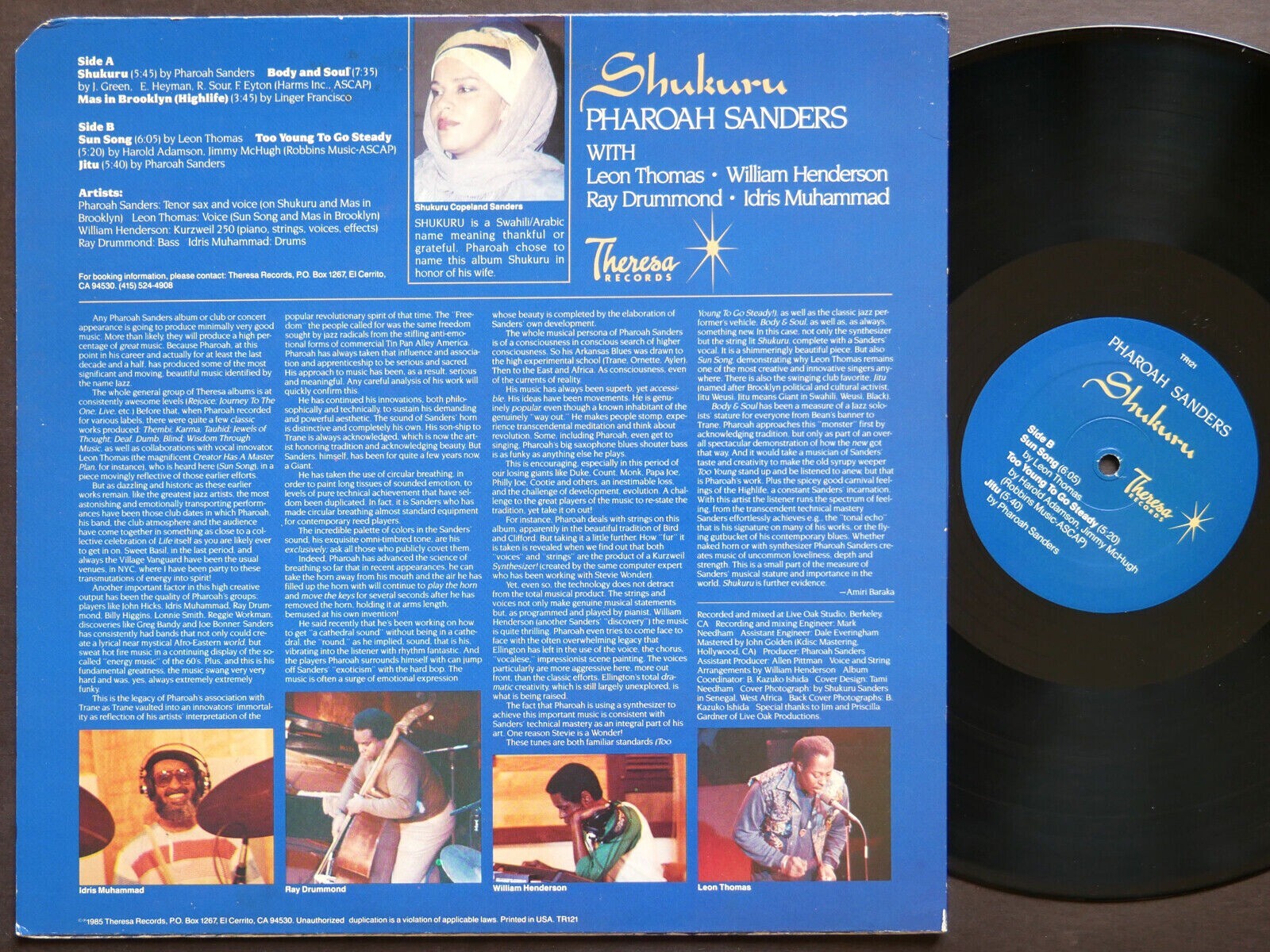 PHAROAH SANDERS Shukuru LP THERESA RECORDS TR121 US 1985 JAZZ Leon Thomas