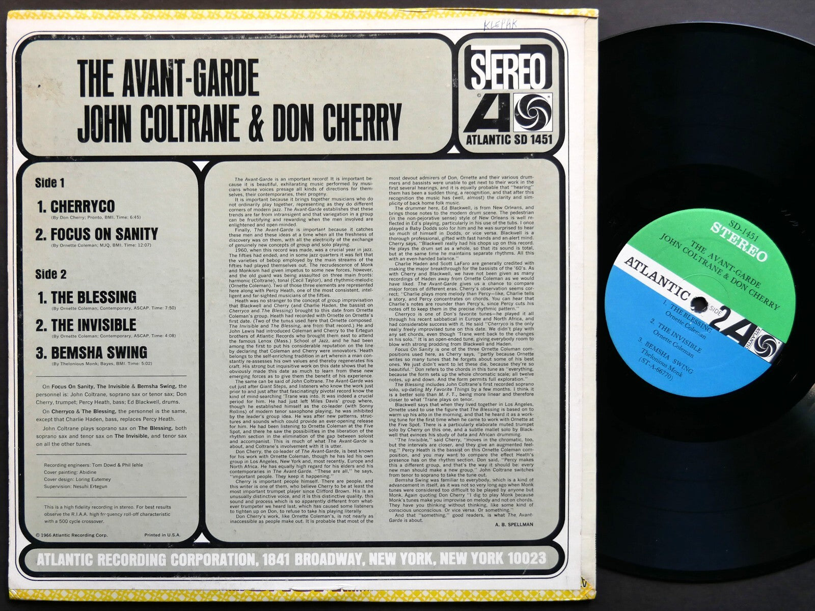 JOHN COLTRANE & DON CHERRY The Avant-Garde LP ATLANTIC SD 1451 US 1966 JAZZ VG+