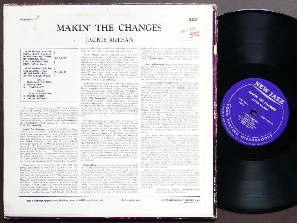 JACKIE MCLEAN Makin' The Changes LP NEW JAZZ NJLP 8231 US 1963 MONO Mal Waldron